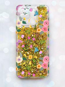 Чохол з плаваючими блискітками на Xiaomi Redmi 10C Золотий :: Квітковий фон (принт 369)