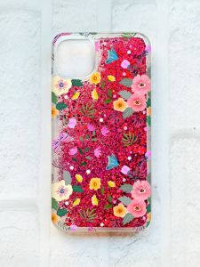 Чохол із плаваючими блискітками на iPhone 11 Рожевий :: Квітковий фон (принт 369)