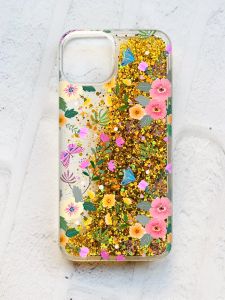 Чохол із плаваючими блискітками на iPhone 13 Золотий :: Квітковий фон (принт 369)