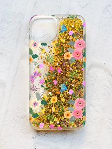 Чохол із плаваючими блискітками на iPhone 14 Золотий :: Квітковий фон (принт 369)