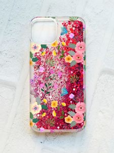Чохол із плаваючими блискітками на iPhone 14 Рожевий :: Квітковий фон (принт 369)