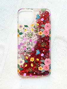 Чохол із плаваючими блискітками на iPhone 14 Червоний :: Квітковий фон (принт 369)