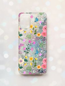 Чохол з плаваючими блискітками на Samsung Galaxy A02s Срібний :: Квітковий фон (принт 369)