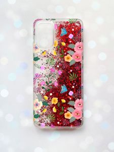 Чохол з плаваючими блискітками на Samsung Galaxy A02s Червоний :: Квітковий фон (принт 369)