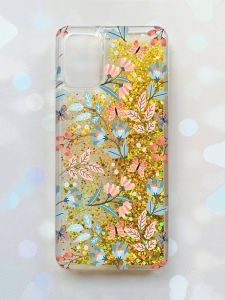 Чохол з плаваючими блискітками для Samsung Galaxy A03s (A037) Золотий :: Квітковий фон (принт 370)