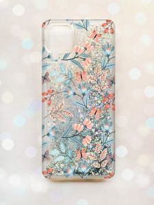 Чохол з плаваючими блискітками Samsung Galaxy A12 Срібний :: Квітковий фон (принт 370)