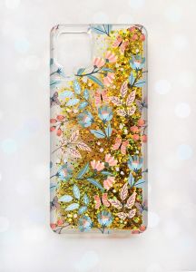 Чохол з плаваючими блискітками Samsung A12 Золотий :: Квітковий фон (принт 370)