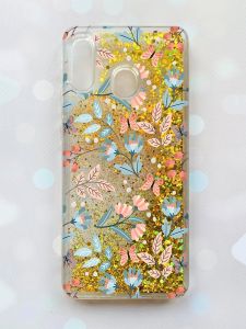Чохол з плаваючими блискітками на Samsung Galaxy A30(2019) A305/A20 Золотий :: Квітковий фон (принт 370)