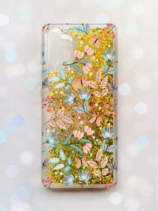 Чохол з плаваючими блискітками Samsung Galaxy A32 Золотий :: Квітковий фон (принт 370)
