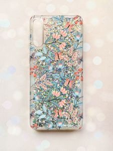 Чохол з плаваючими блискітками на Samsung Galaxy A50 (2019) A505F Срібний :: Квітковий фон (принт 370)