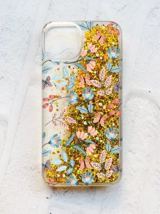 Чохол із плаваючими блискітками на iPhone 13 Золотий :: Квітковий фон (принт 370)