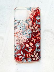 Чохол із плаваючими блискітками на iPhone 13 Червоний :: Квітковий фон (принт 370)