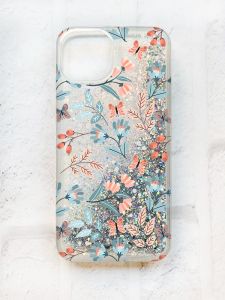 Чохол із плаваючими блискітками на iPhone 14 Срібний :: Квітковий фон (принт 370)