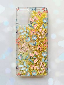 Чохол з плаваючими блискітками на Samsung Galaxy A02s Золотий :: Квітковий фон (принт 370)