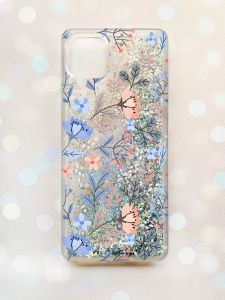 Чохол з плаваючими блискітками Samsung Galaxy A12 Срібний :: Квітковий фон (принт 371)