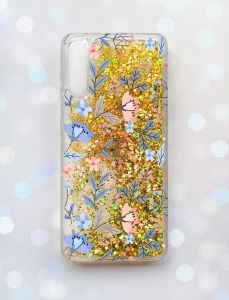 Чохол з плаваючими блискітками на Samsung Galaxy A50 (2019) A505F Золотий :: Квітковий фон (принт 371)