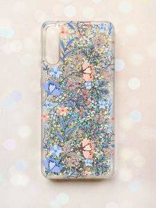 Чохол з плаваючими блискітками на Samsung Galaxy A50 (2019) A505F Срібний :: Квітковий фон (принт 371)