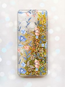 Чохол з плаваючими блискітками на Xiaomi Redmi 12C Золотий :: Квітковий фон (принт 371)