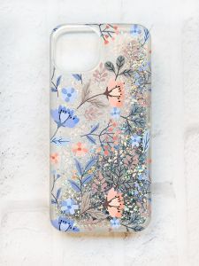 Чохол із плаваючими блискітками на iPhone 13 Срібний :: Квітковий фон (принт 371)