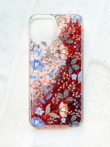 Чохол із плаваючими блискітками на iPhone 13 Червоний :: Квітковий фон (принт 371)