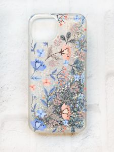 Чохол із плаваючими блискітками на iPhone 14 Срібний :: Квітковий фон (принт 371)