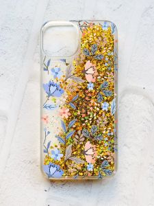 Чохол із плаваючими блискітками на iPhone 14 Золотий :: Квітковий фон (принт 371)