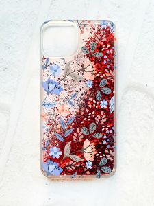 Чохол із плаваючими блискітками на iPhone 14 Червоний :: Квітковий фон (принт 371)