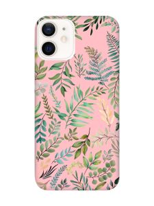 Матовий рожевий чохол на Apple iPhone 12 / 12 Pro (6.1) :: Рослинний фон (принт 377)