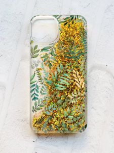 Чохол із плаваючими блискітками на iPhone 14 Золотий :: Рослинний фон (принт 377)