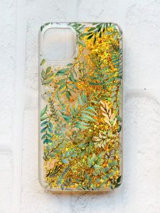 Чохол із плаваючими блискітками на iPhone 11 Золотий :: Рослинний фон (принт 377)