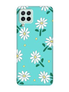 Матовий бірюзовий чохол на Samsung Galaxy M32/M22/A22 4G :: Ромашки (принт 368)