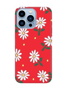 Матовий червоний чохол на Apple iPhone 13 Pro Max :: Ромашки (принт 368)