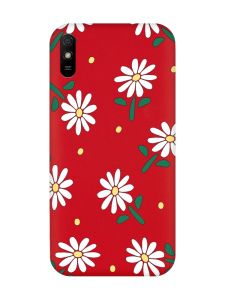 Матовий червоний чохол на Xiaomi Redmi 9A :: Ромашки (принт 368)