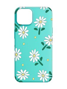 Матовий бірюзовий чохол на Apple iPhone 14 :: Ромашки (принт 368)