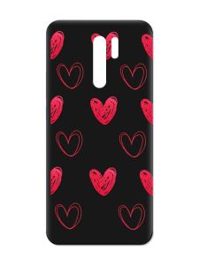 Матовий чорний чохол на Xiaomi Redmi 9 :: Сердечка червоні (принт 77)