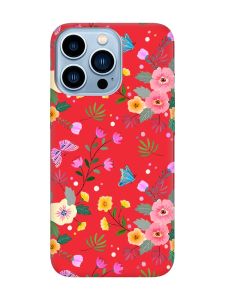 Матовий червоний чохол на Apple iPhone 13 Pro Max :: Квітковий фон (принт 369)