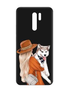 Матовий чорний чохол на Xiaomi Redmi 9 :: Дівчина з песиком (принт 115)