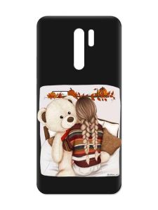 Матовий чорний чохол на Xiaomi Redmi 9 :: Дівчинка з ведмедиком (принт 117)