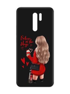 Матовий чорний чохол на Xiaomi Redmi 9 :: Дівчина з кавою (принт 137)