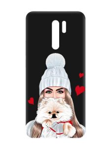 Матовий чорний чохол на Xiaomi Redmi 9 :: Дівчина з песиком (принт 142)