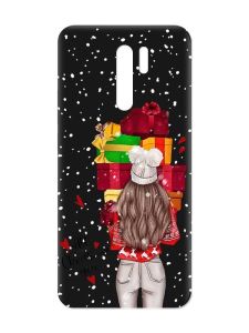 Матовий чорний чохол на Xiaomi Redmi 9 :: Дівчина з подарунками (принт 144)