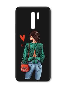 Матовий чорний чохол на Xiaomi Redmi 9 :: Дівчина в зеленому (принт 224)