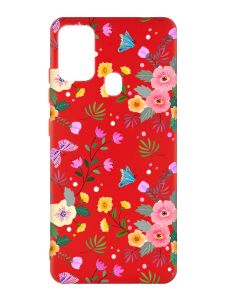 Матовий червоний чохол на Samsung Galaxy M30s/M21 :: Квітковий фон (принт 369)