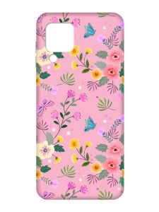 Матовий рожевий чохол на Samsung Galaxy M32/A22/M22 4G :: Квітковий фон (принт 369)