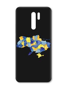 Матовий чорний чохол на Xiaomi Redmi 9 :: Карта України (принт 261)