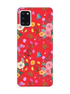 Матовий червоний чохол на Samsung Galaxy A31 :: Квітковий фон (принт 369)