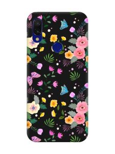 Матовий чорний чохол на Xiaomi Redmi 7 :: Квітковий фон /принт 369/