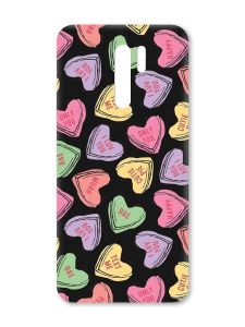 Матовий чорний чохол на Xiaomi Redmi 9 :: Сердечка з текстом (принт 333)