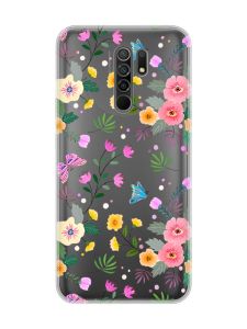 Прозорий чохол на Xiaomi Redmi 9 :: Квітковий фон (принт 369)
