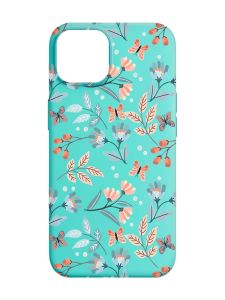 Матовий бірюзовий чохол на Apple iPhone 14 :: Квітковий фон (принт 370)